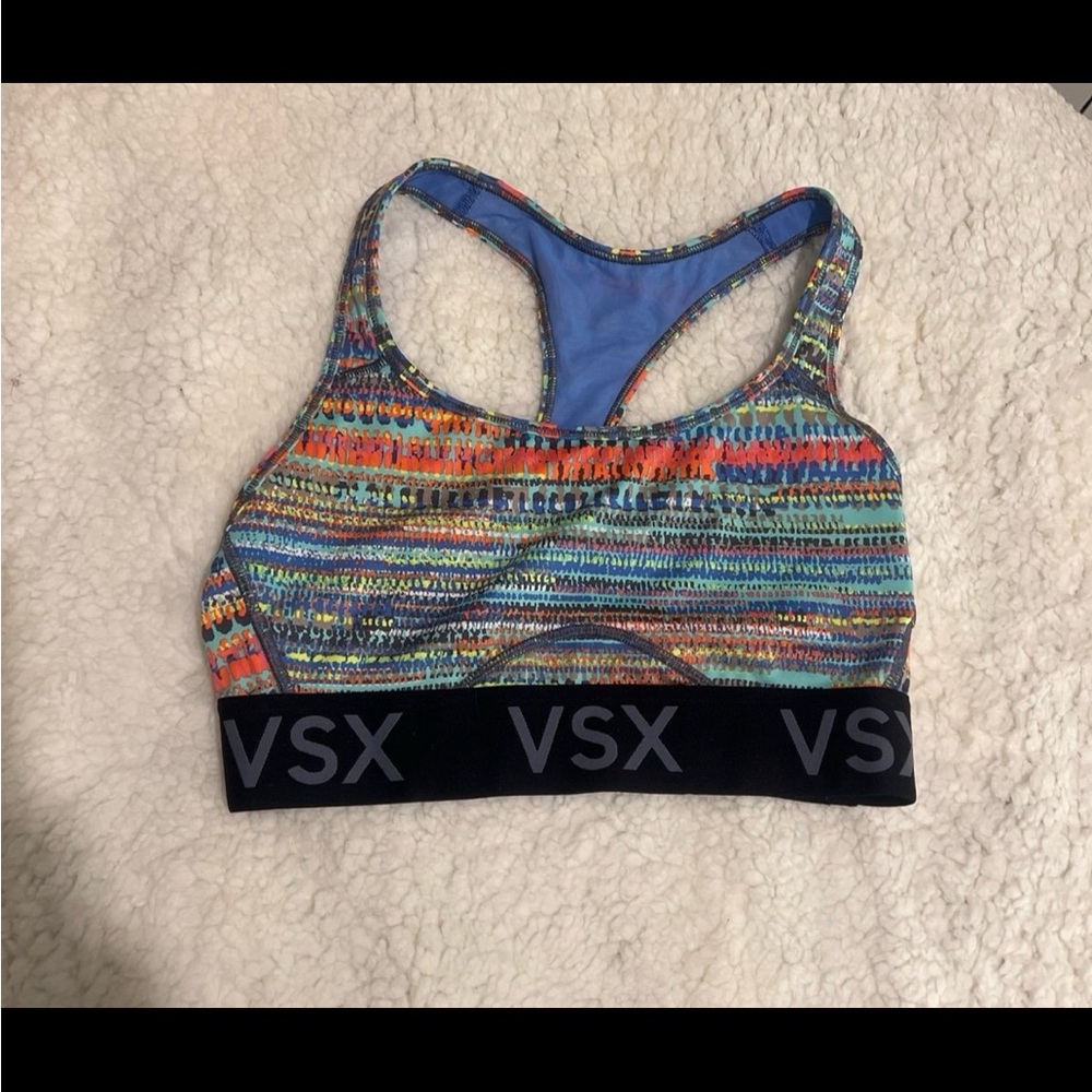 VSX Blue and Orange Sports Bra with Racerback Design